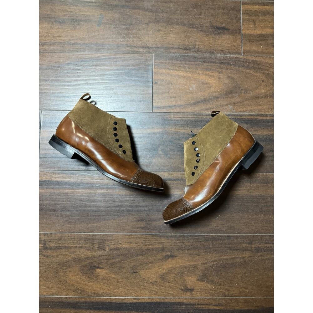Mens Stacy Adams Cap Toe Dress Boots Brown Leather Suede Spat Button Zip 9.5